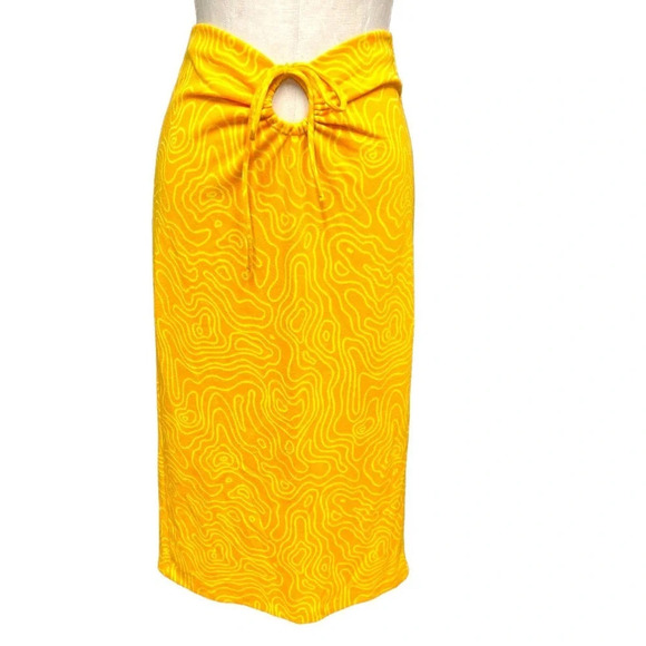 Zara Orange Abstract Printed Cutout Tie Waist Midi Skirt Size Medium - Picture 1 of 12